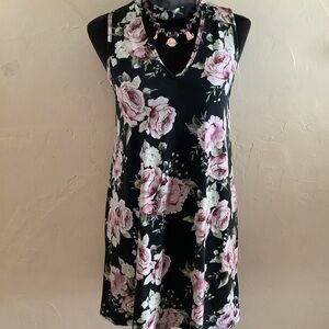 Alya Black and Pink Floral Midi Dress